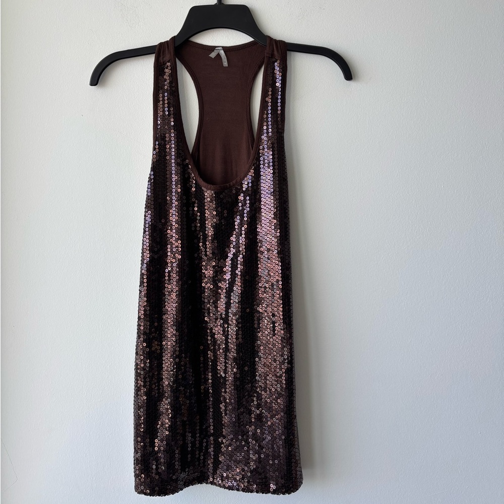 Y2K Max Rave Tank Top Brown Sequin Racerback Womens M Going Out Party Festival